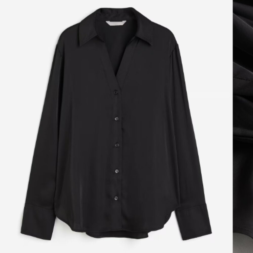 H&M Classic Button Down Collar Blouse in a Semi Sheer Fabric - Size 14 in Black